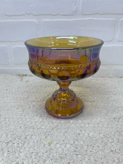 Indiana Glass Kings Crown Iridescent Carnival Glass Compote