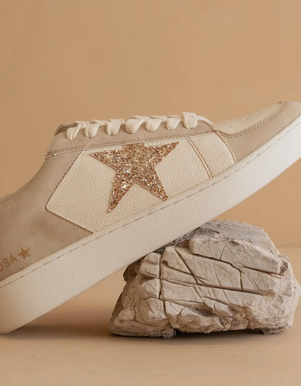 Oasis Society 'The Liberty' Glitter Star Sneakers in Beige
