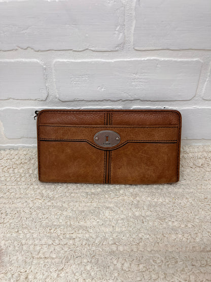 Fossil Vintage Style Keyhole Plate Wallet in Brown Leather