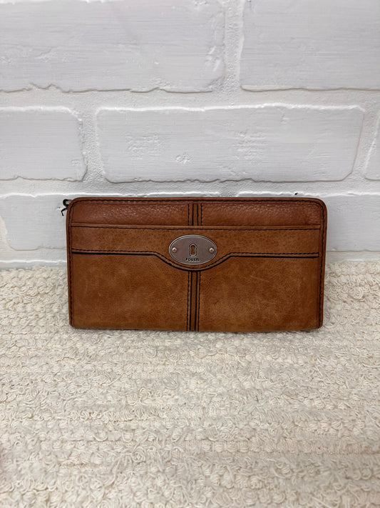 Fossil Vintage Style Keyhole Plate Wallet in Brown Leather