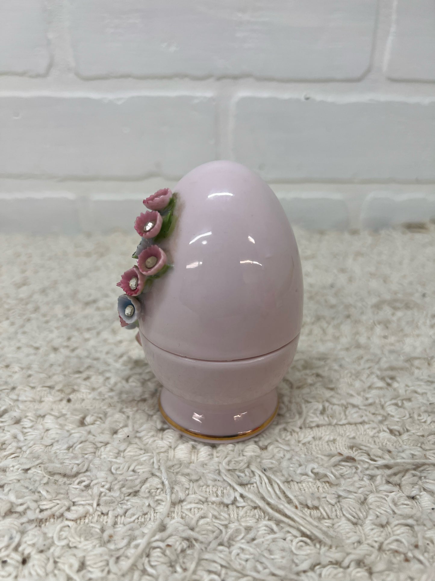 Lefton Trinket Dish - Pink Bejewelled 'Nest Egg'