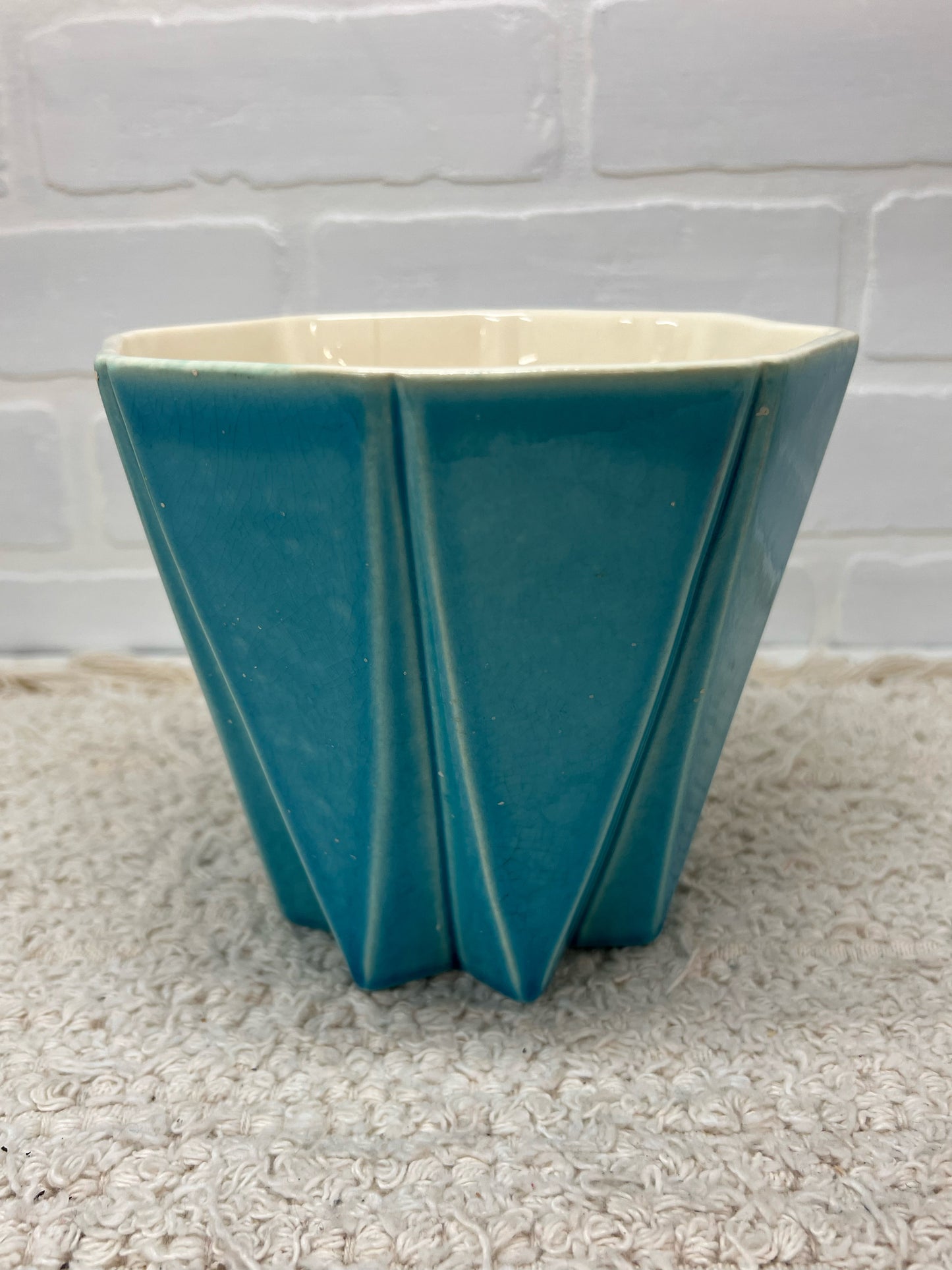 Red Wing Pottery MCM Prismatique Turquoise Vase/Planter