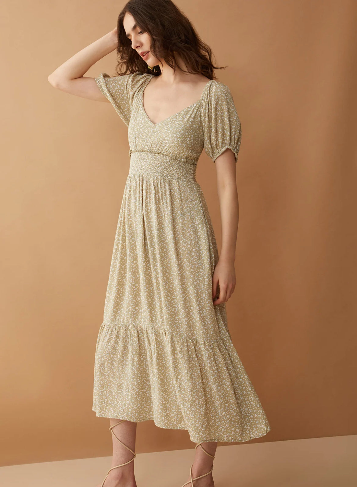 Bohera Bethalee Smocking Dress in Willow Green