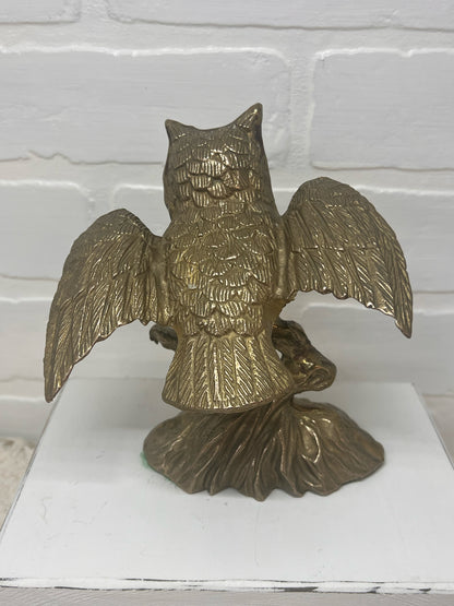 Vintage Brass Owl Perched on Branch MCM