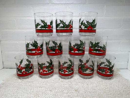 Libbey Holly Tumbler Vintage Glass Set - 12 Glasses