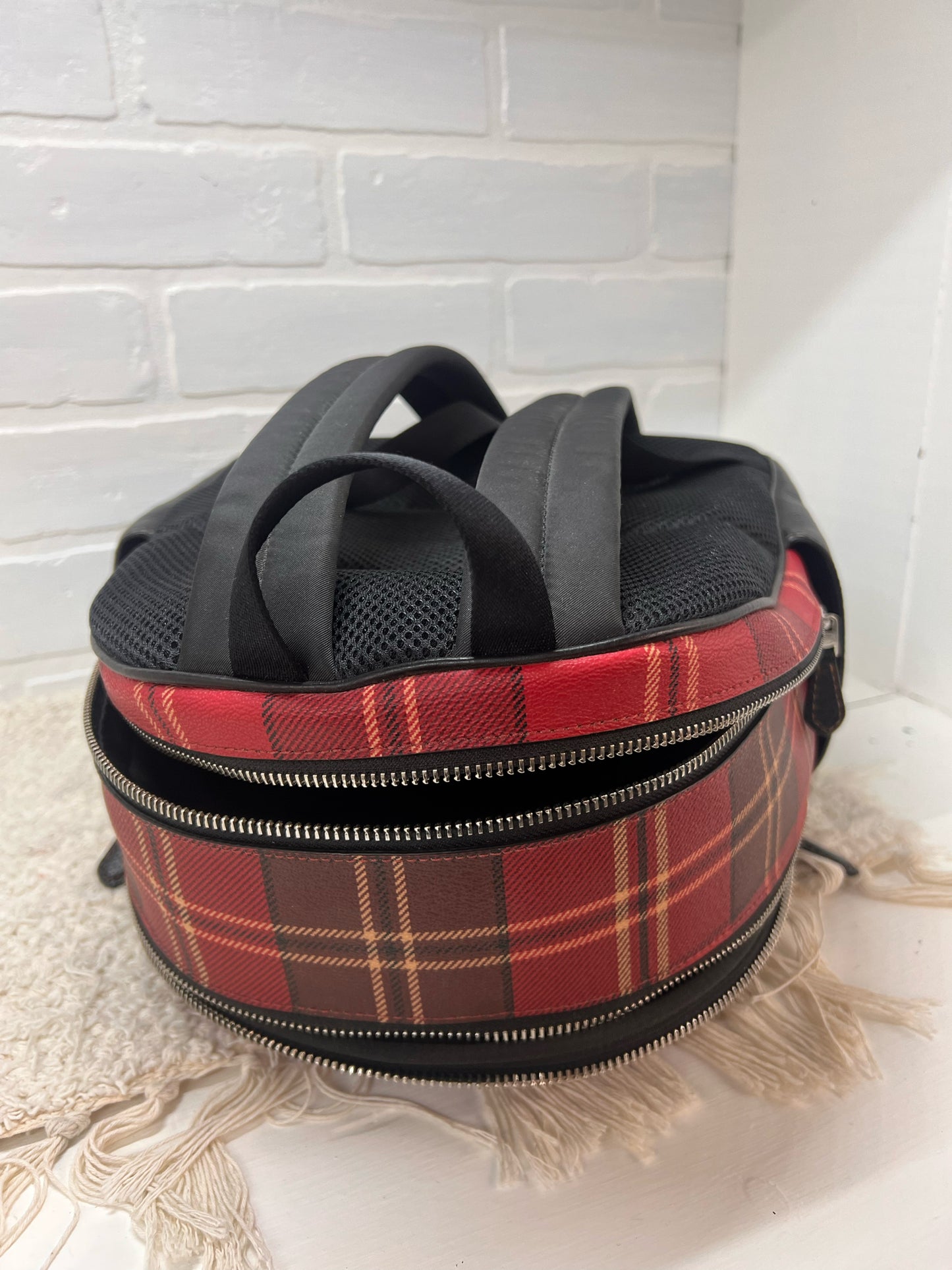 Coach Leather Tartan Plaid Court Backpack Bag