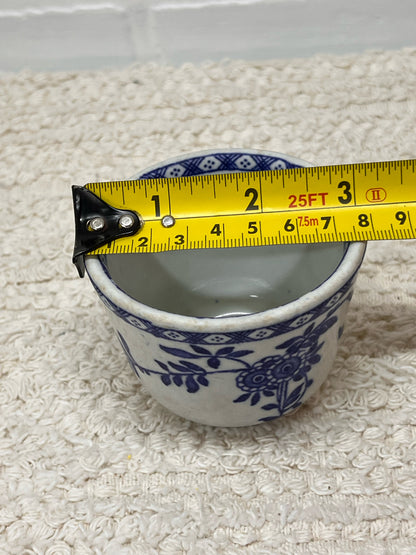 Vintage Hand Painted Blue Transferware Custard Cup