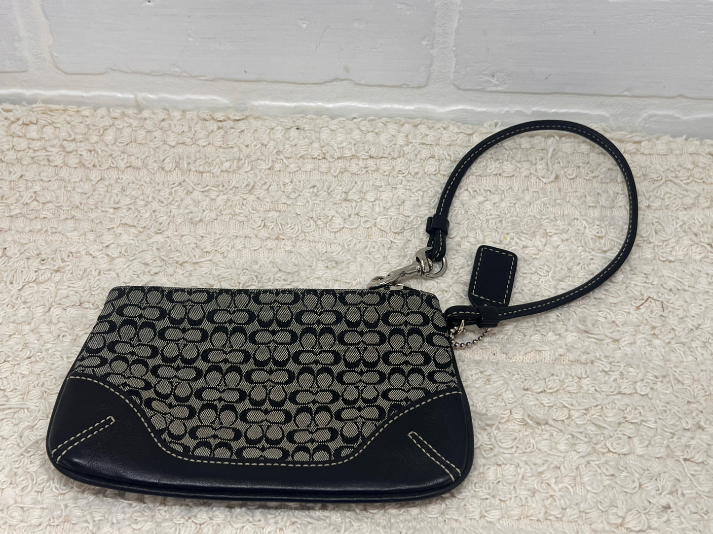 Coach C Logo Canvas & Leather Wristlet in Black