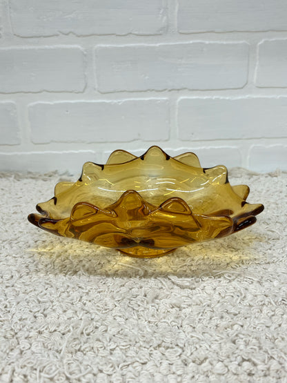 Viking glass MCM amber double crimp footed low bowl
