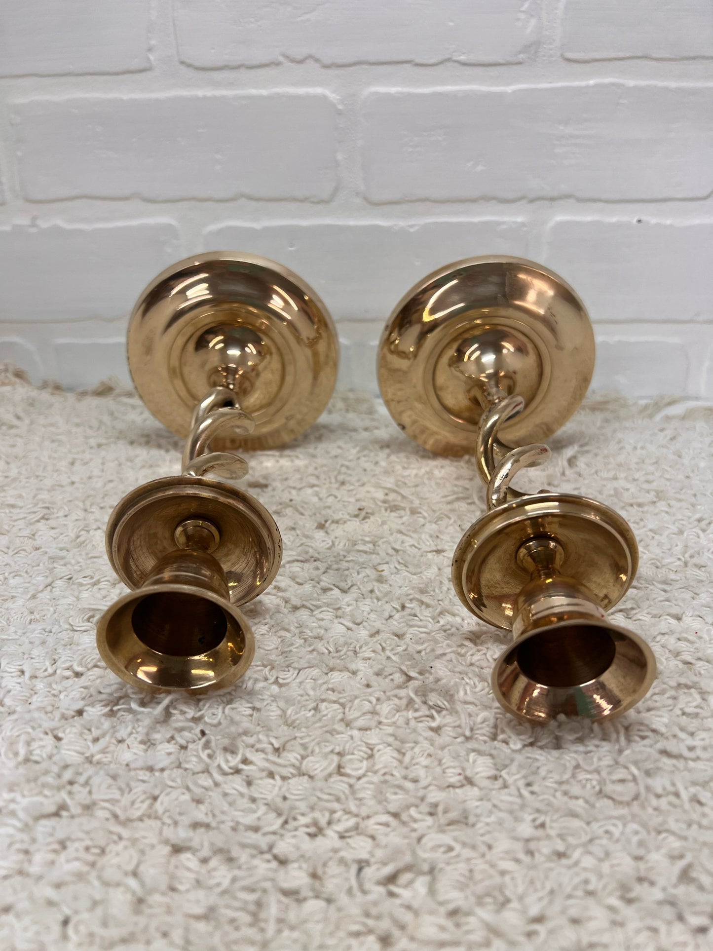 Pair of Vintage Twisted Brass Candlesticks