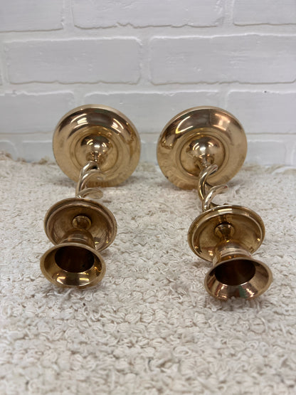 Pair of Vintage Twisted Brass Candlesticks