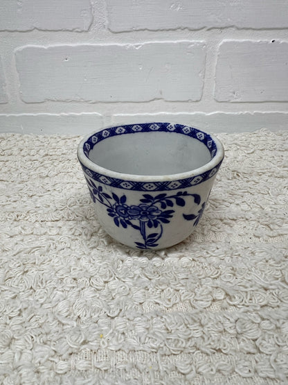 Vintage Hand Painted Blue Transferware Custard Cup
