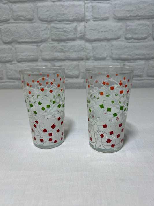 Set of 2 Vintage Multicolor Confetti Glasss