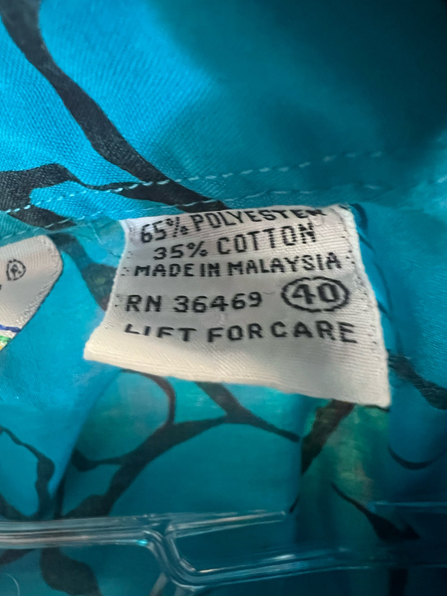 Size 40 Golden Wings Turquoise Floral Cotton Blouse - 1980s
