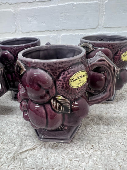 Inarco "Cool Claret" Plum Colored Ceramic Coffee Pot w/ 4 Mugs Circa 1960's
