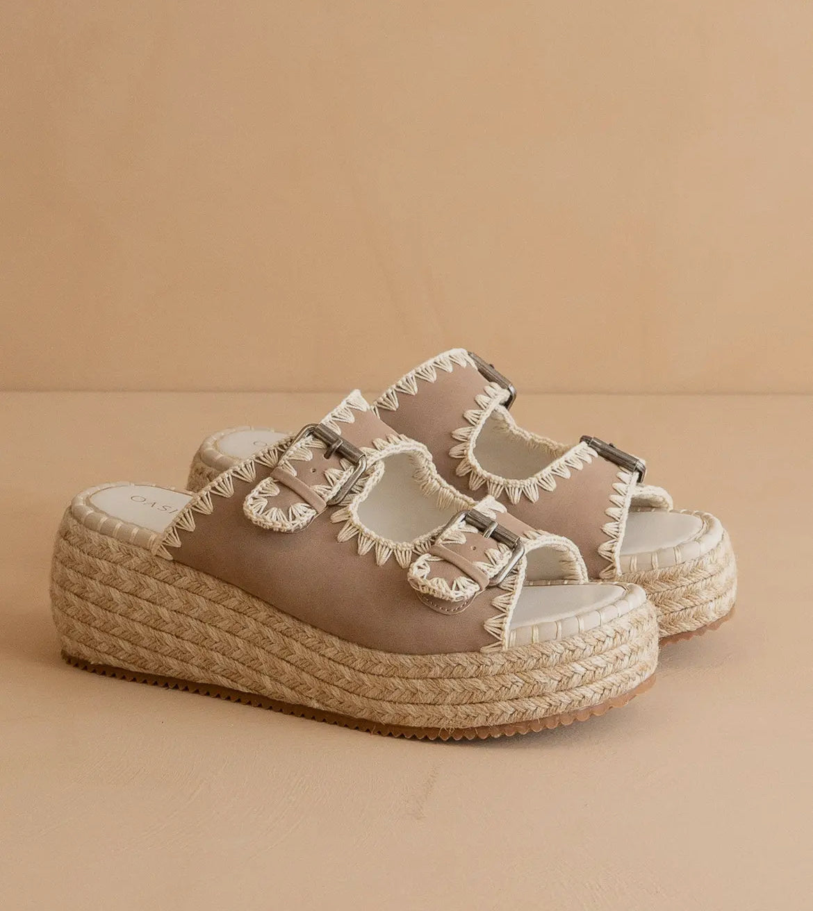Oasis Society 'The Eugenia' Embroidered Raffia Platform Slides