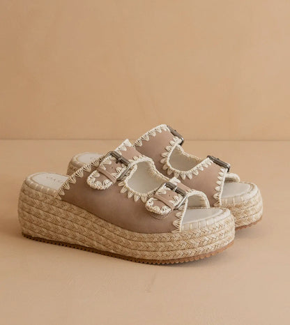 Oasis Society 'The Eugenia' Embroidered Raffia Platform Slides