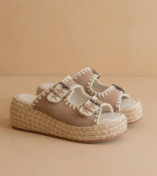 Oasis Society 'The Eugenia' Embroidered Raffia Platform Slides