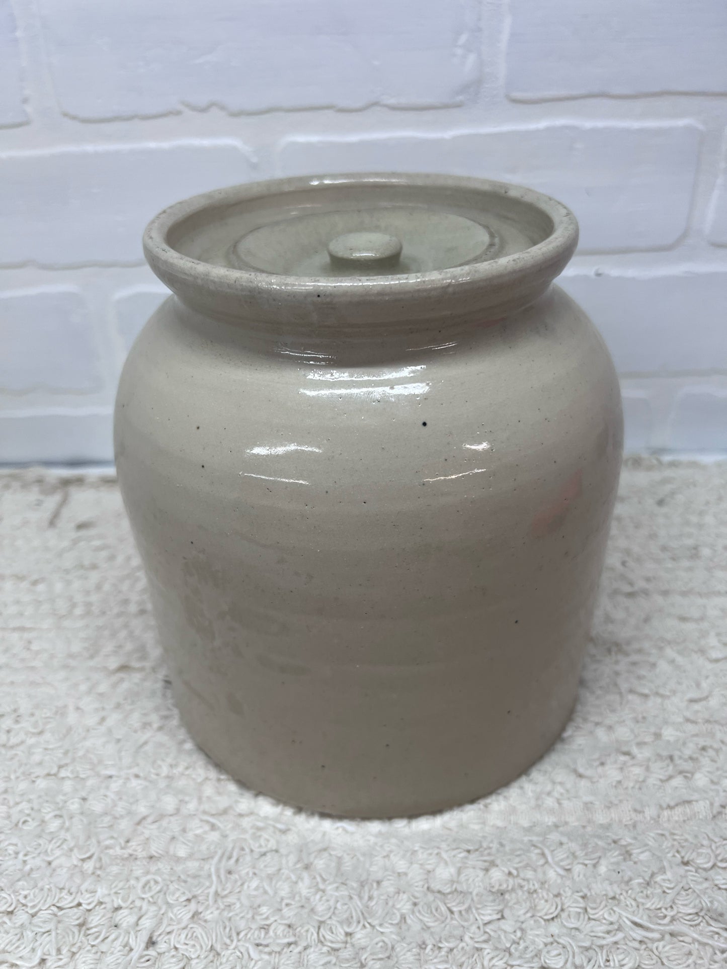 Unbranded Lidded Utilitarian Crock Measures Approx 7" Tall