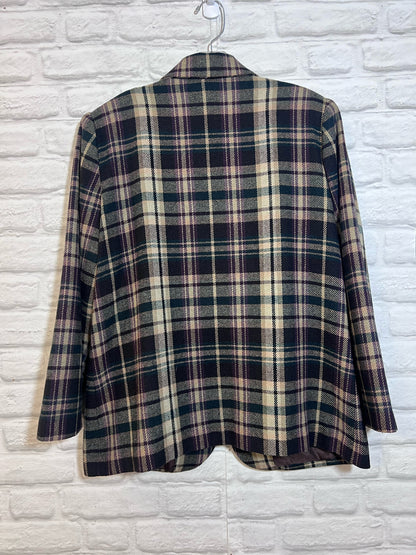 Size 14 P Sag Harbor Brown Muticolor Plaid Wool Blend Blazer