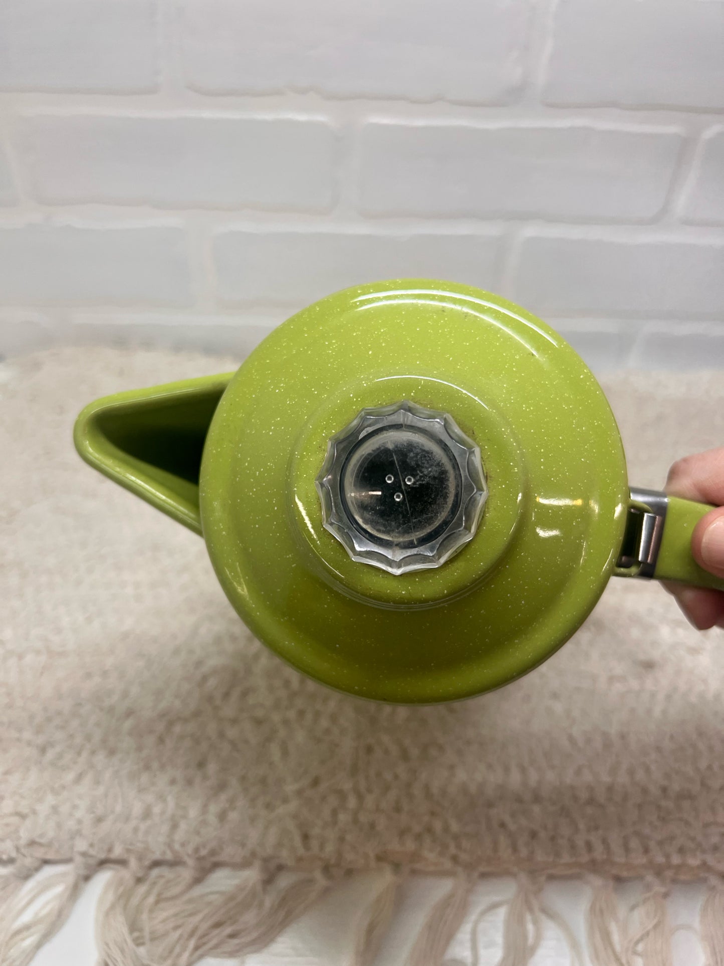 Vintage Green Speckled Enamelware Coffee Pot