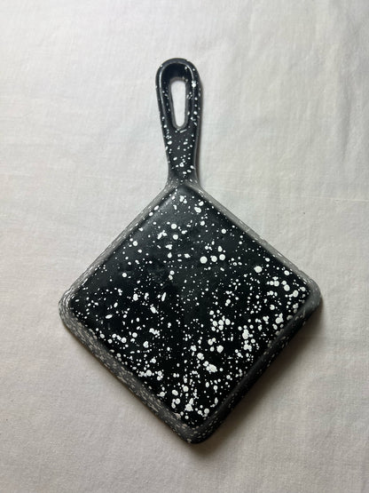 Black & White speckled cast iron square egg skillet