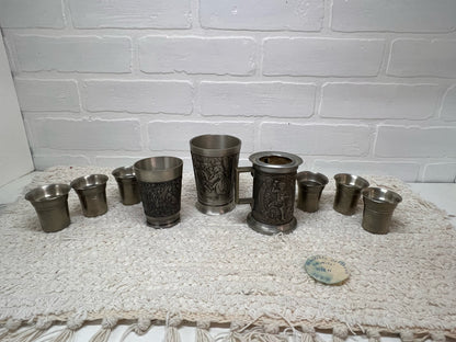 Austrian Pewter Glass Set - Vintage 1970s