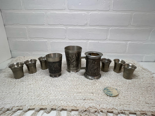 Austrian Pewter Glass Set - Vintage 1970s