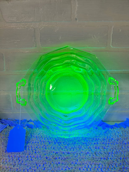 Jenkins Glass ocean wave uranium glass platter