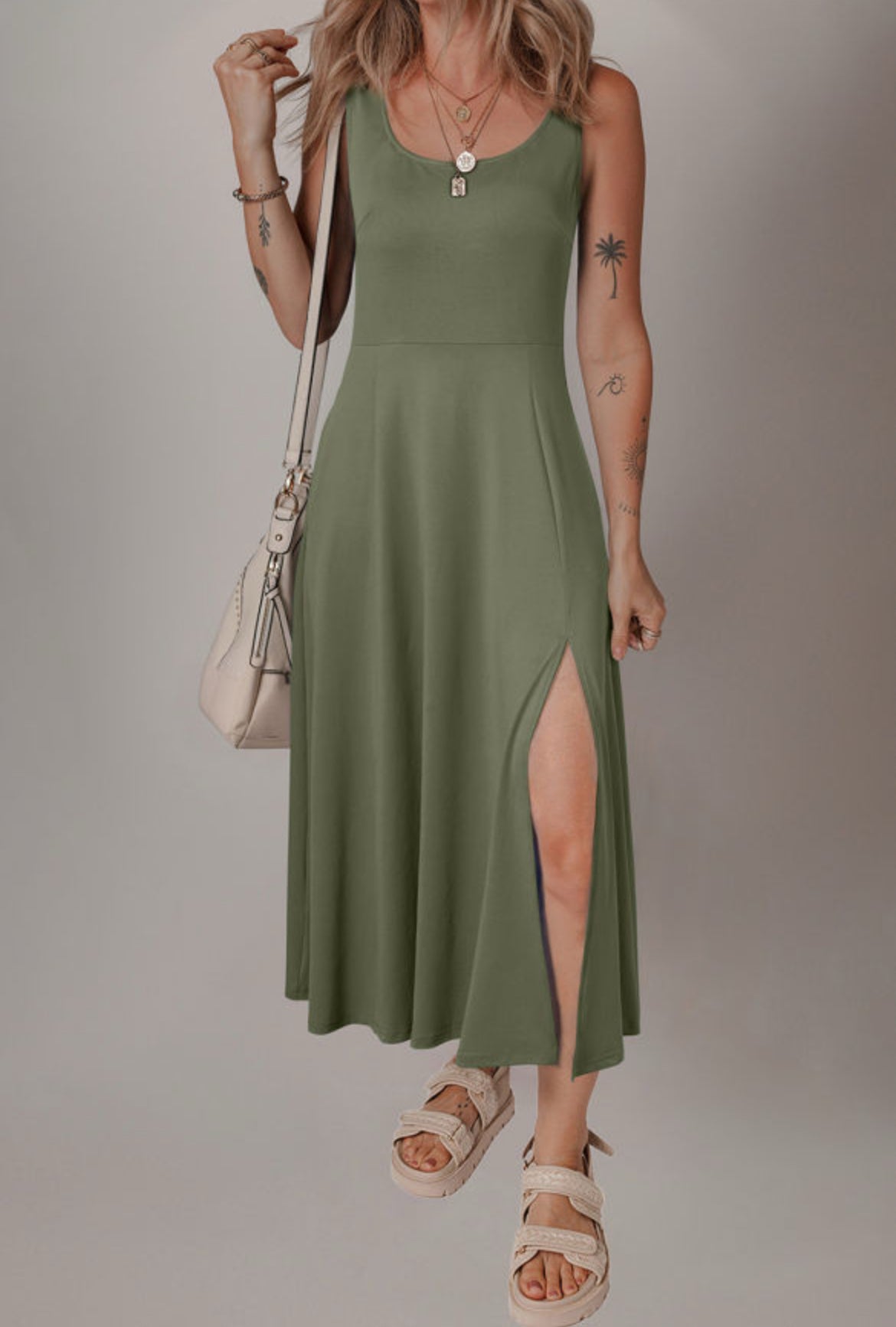 Sleeveless Scoop Neck Midi Dress - Multiple Color Options