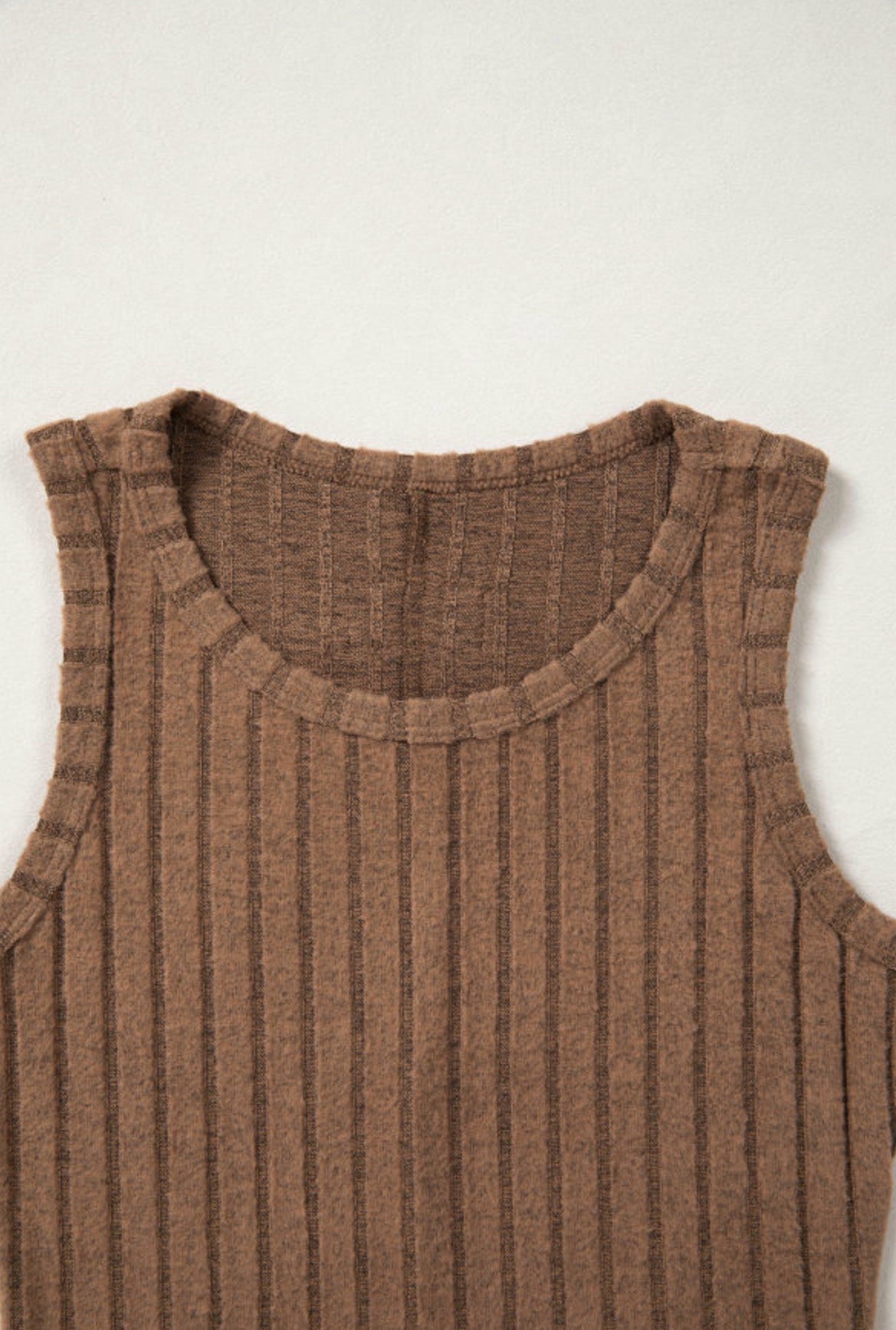 Slim Ribbed Mineral Wash Tank Top - Camel or Bonbon