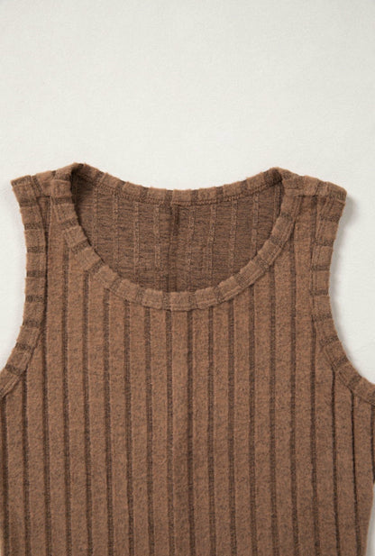 Slim Ribbed Mineral Wash Tank Top - Camel or Bonbon