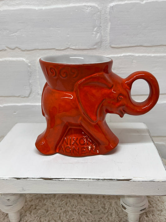 Frankoma Mug Set - 4 Flame Red 1969 GOP Elephant Mugs - New in Box