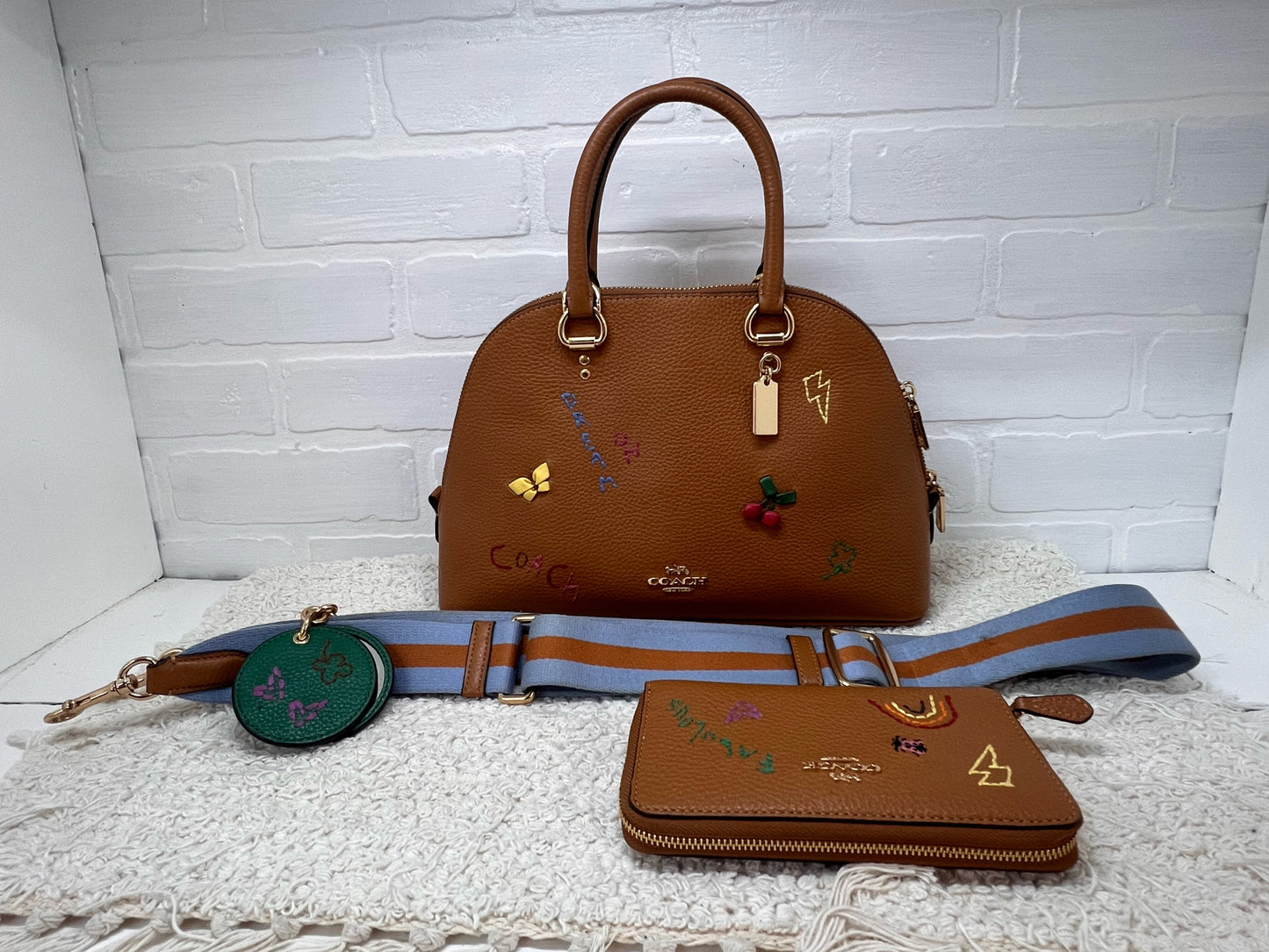 Coach Leather Katy Satchel w/ Diary Embroidery & Coordinating Wallet