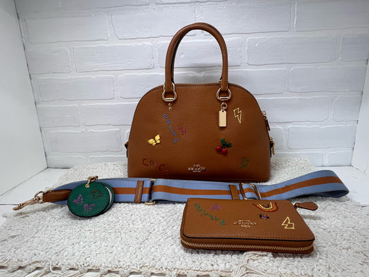 Coach Leather Katy Satchel w/ Diary Embroidery & Coordinating Wallet