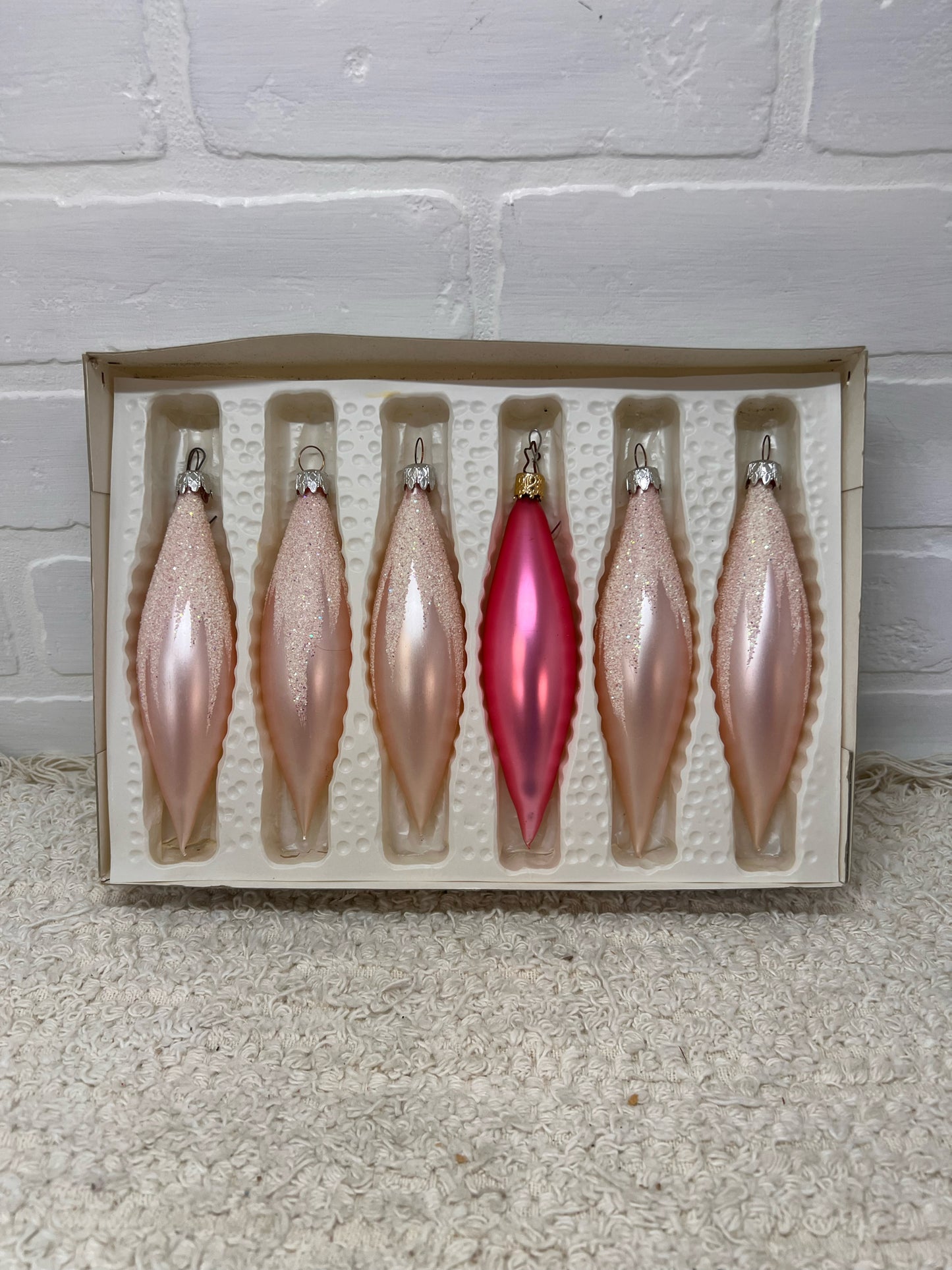 Vintage Pink Glass West German Icicle Ornament Set