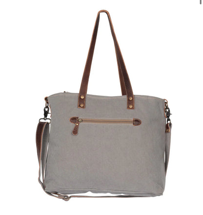 Myra Bag Iridescent Tote Bag – Large Canvas & Leather Shoulder Bag with Hairon Rug Accents, 18.5"x12.5", Women’s Boho Travel Tote