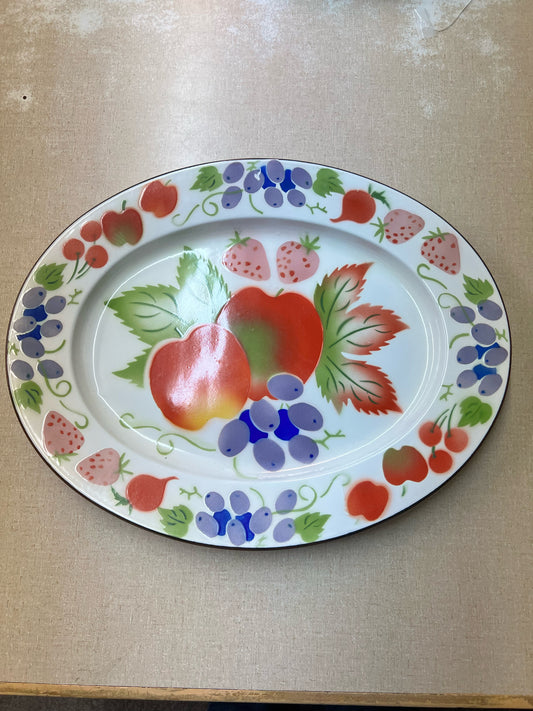 Vintage metal enamel fruit platter
