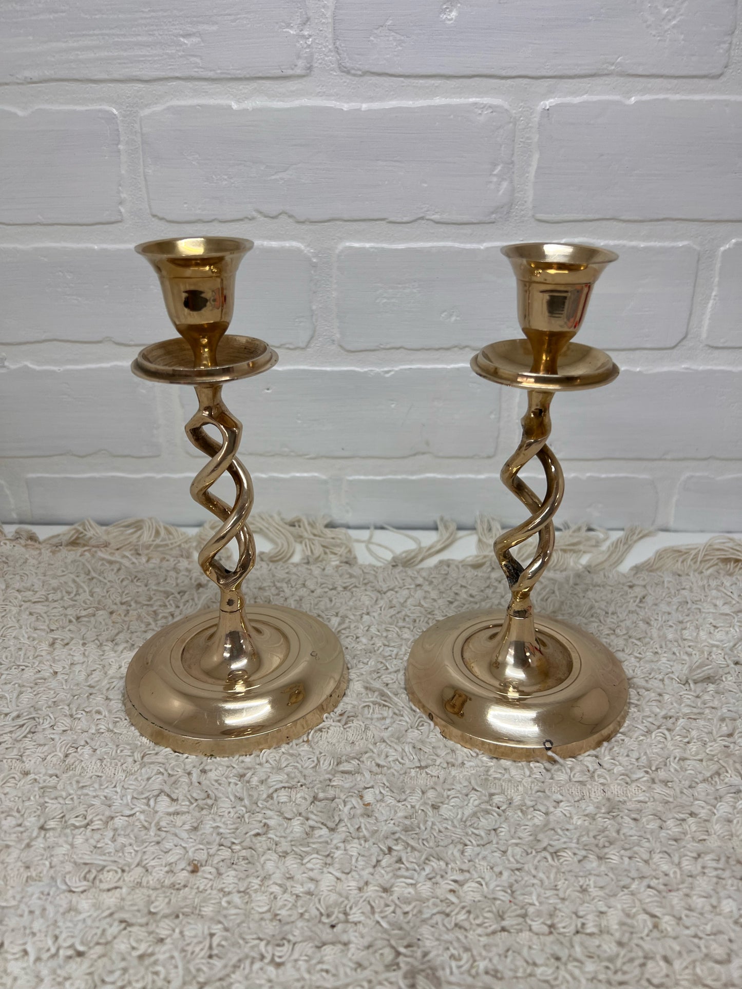 Pair of Vintage Twisted Brass Candlesticks
