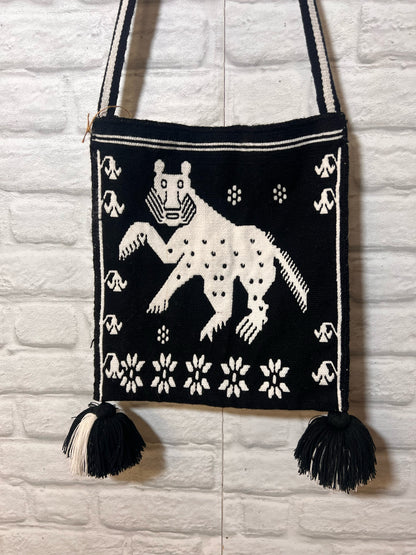 Vintage Peruvian Style Black & White Woven Tote Bag