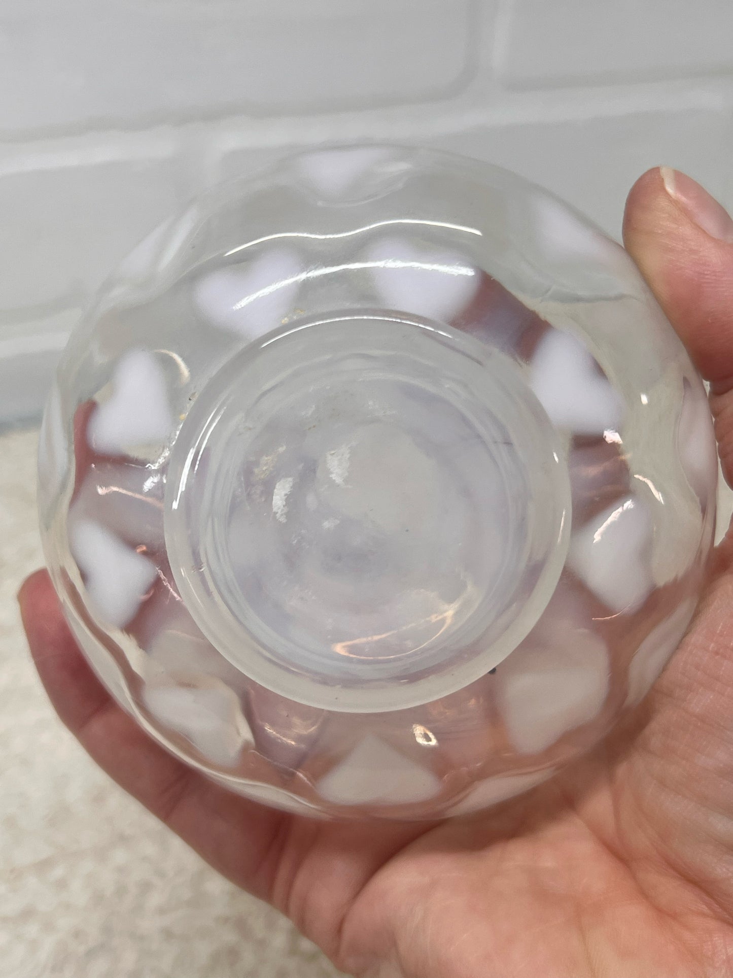Fenton White Optic Heart Vase