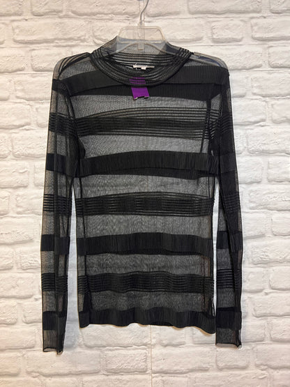 Size L Moss Copenhagen Striped Sheer Black Long Sleeved Top