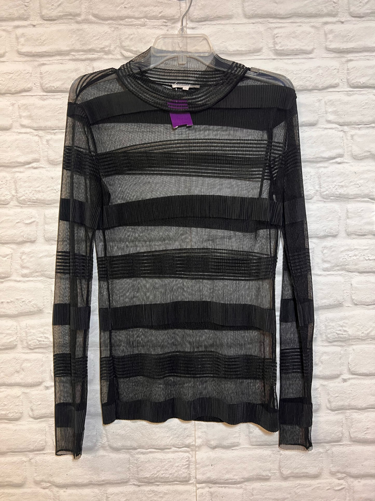 Size L Moss Copenhagen Striped Sheer Black Long Sleeved Top