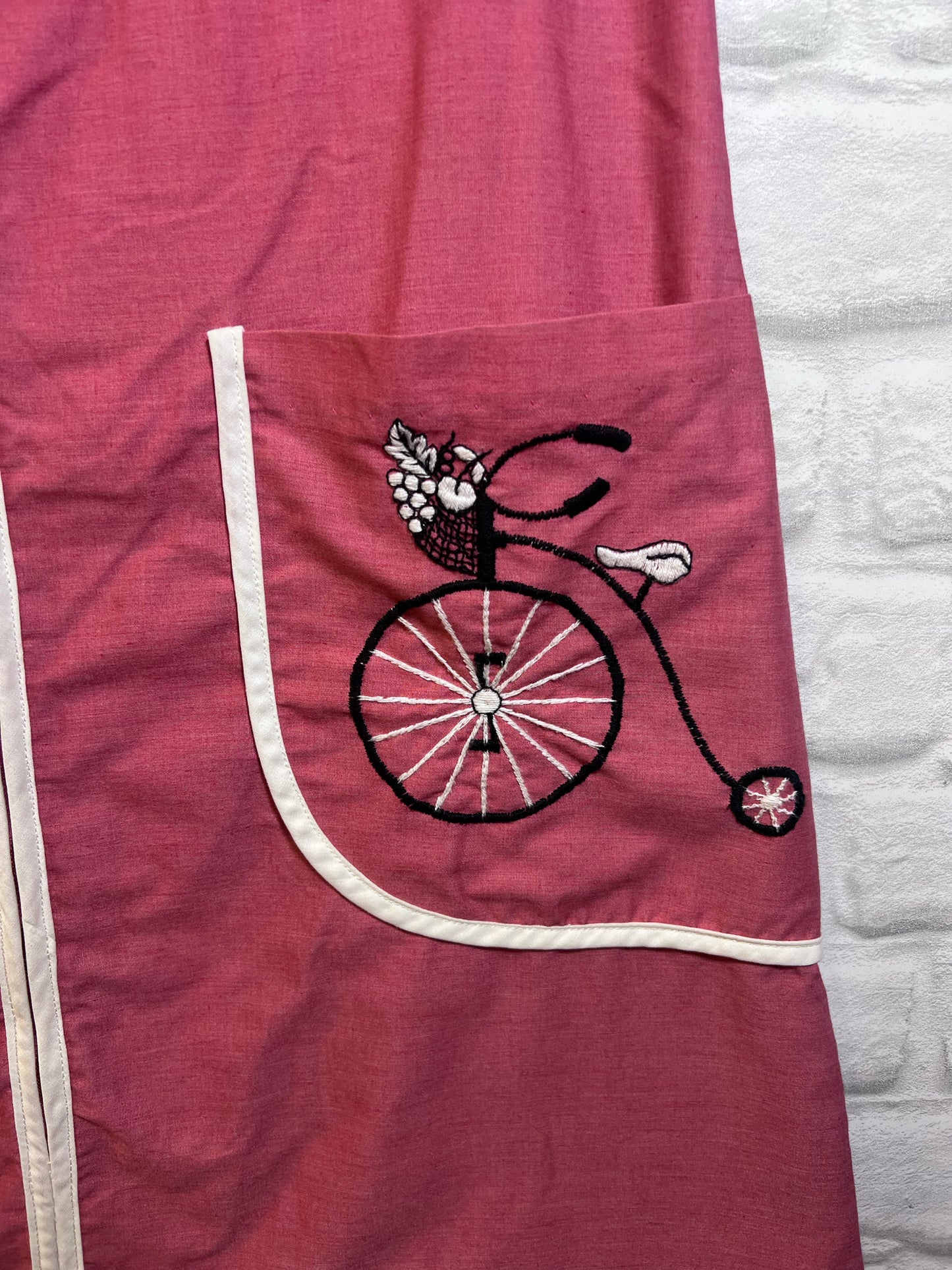 Kayser Vintage 1960's House Dress - Pink w/ Bike Embroidery