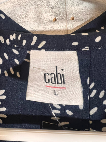 Size L CAbi Navy Blue & White Button Down Summer Top
