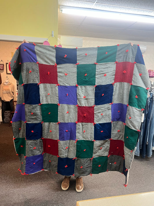 Vintage yarn tied patchwork quilt/throw