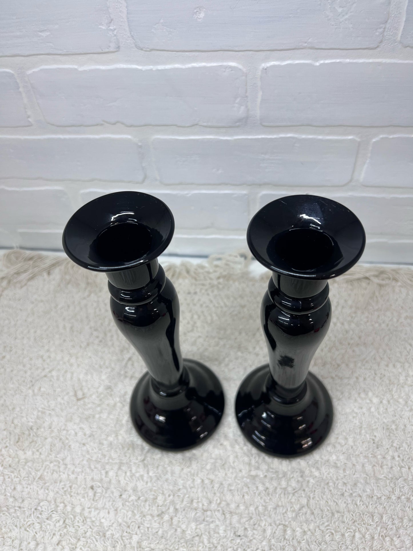 Vintage Black Art Glass Taper Candle Holders 10"