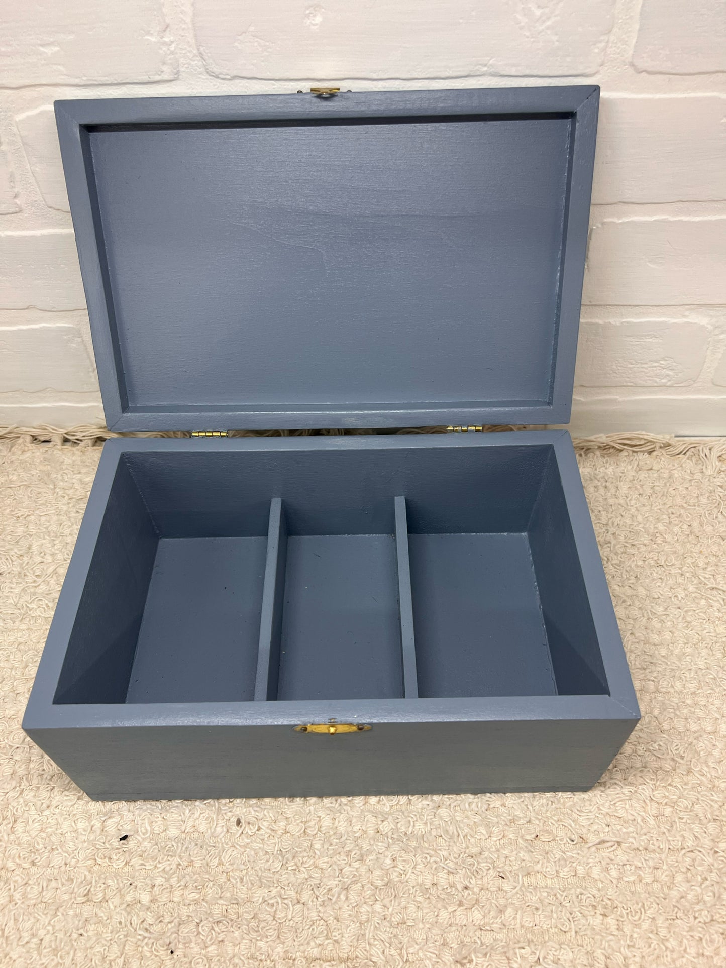 Vintage Blue Folk Art Painted Wood Box