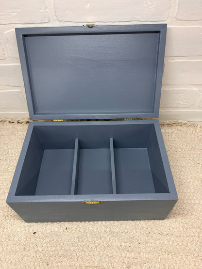 Vintage Blue Folk Art Painted Wood Box