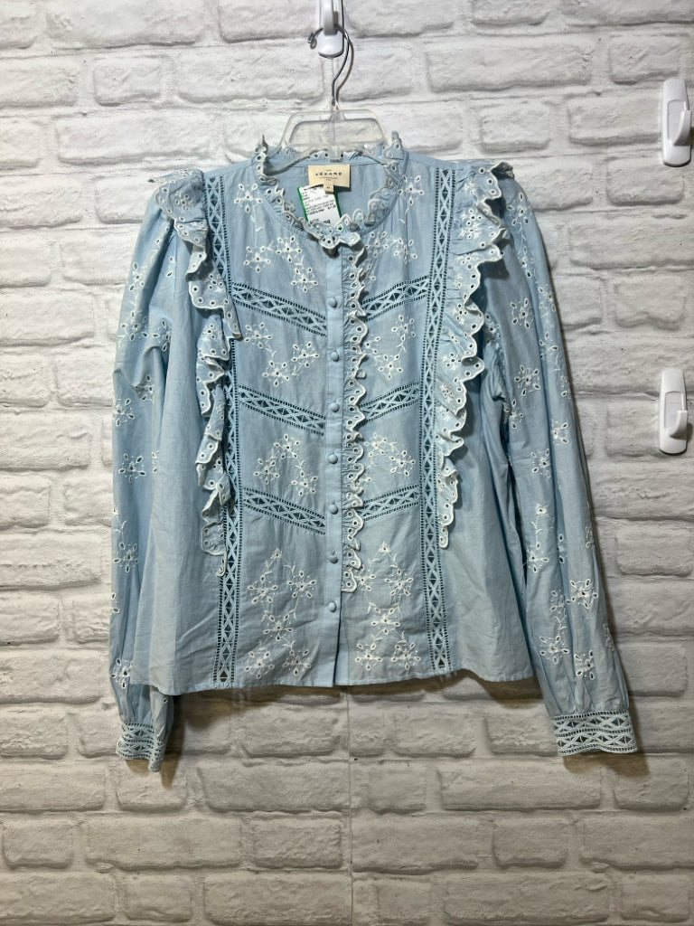 Size 44/XL Sezane pale blue snowflake eyelet lace blouse